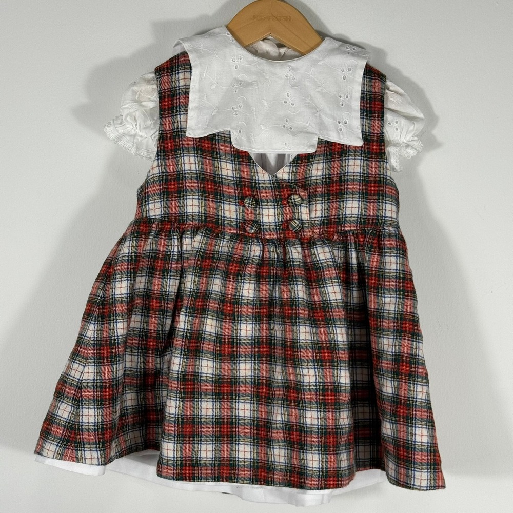 Vintage American Girl Molly McIntire Child Dress Set Plaid Jumper Blouse ~3T/4T